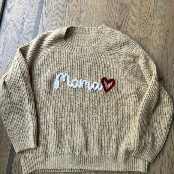 Customized Mama Heart GAP Tan Crew Neck Sweater‎ with Ribbed Texture - Picture 1 of 3